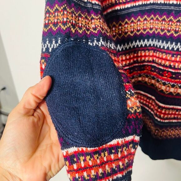 H&M L.O.G.G. Navy Blue Multicolor nordic sweater cardigan Sz S Grandpa Patch Elb - Picture 10 of 10
